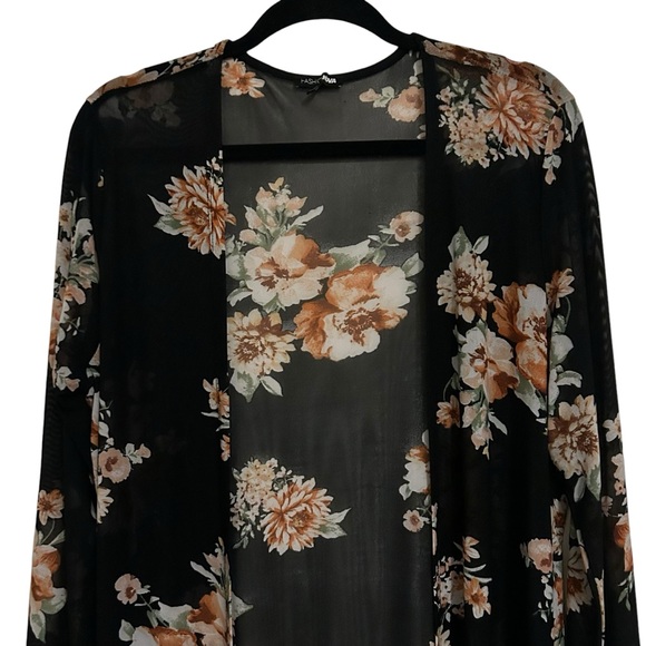 FASHION NOVA Black Floral Semi-Sheer Mesh Duster Cardigan 2X - Picture 5 of 12